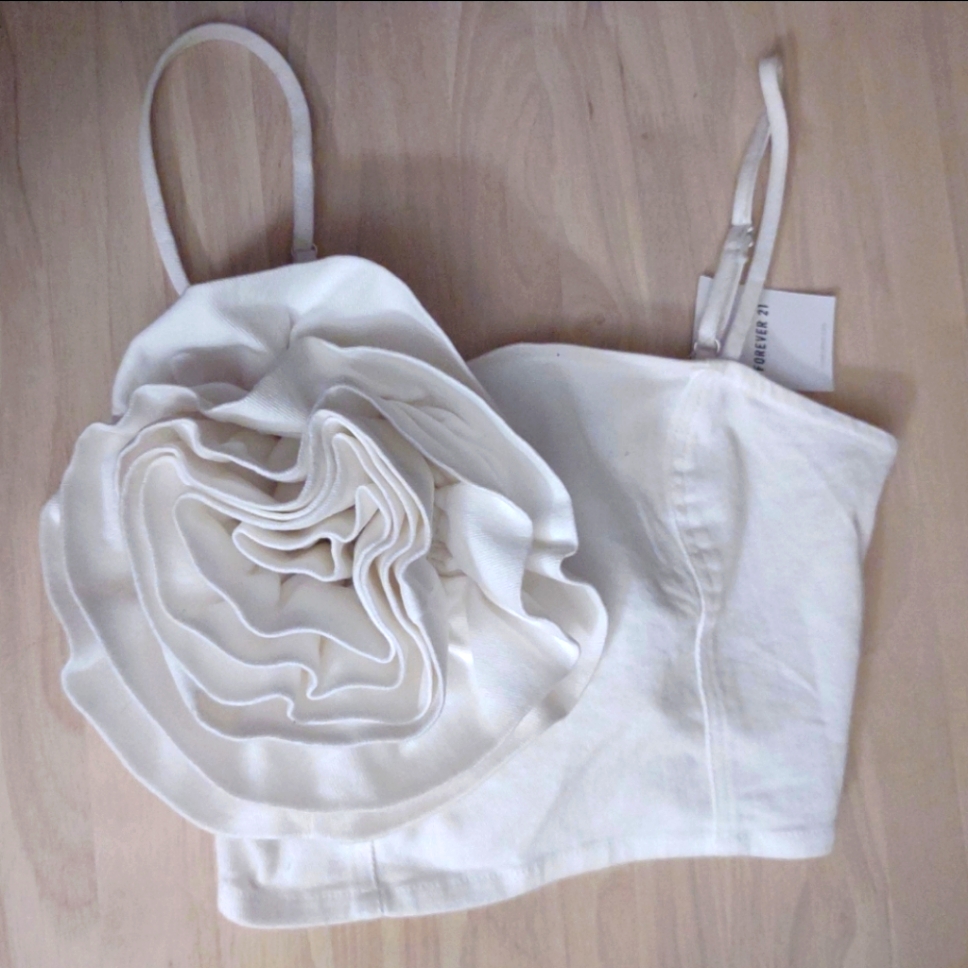 Y2k Rose Flower White Denim Crop Top Floral Forever 21